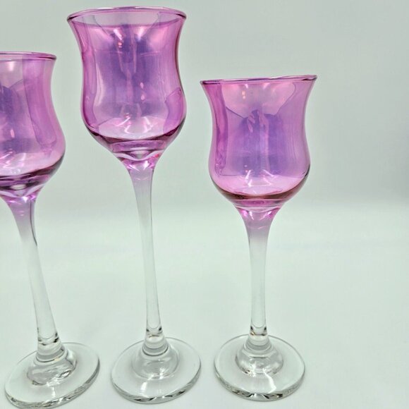 Purple Royal Lustre Trio Vintage PartyLite Candle Holder Glass Set Of 3 Read - Picture 4 of 8